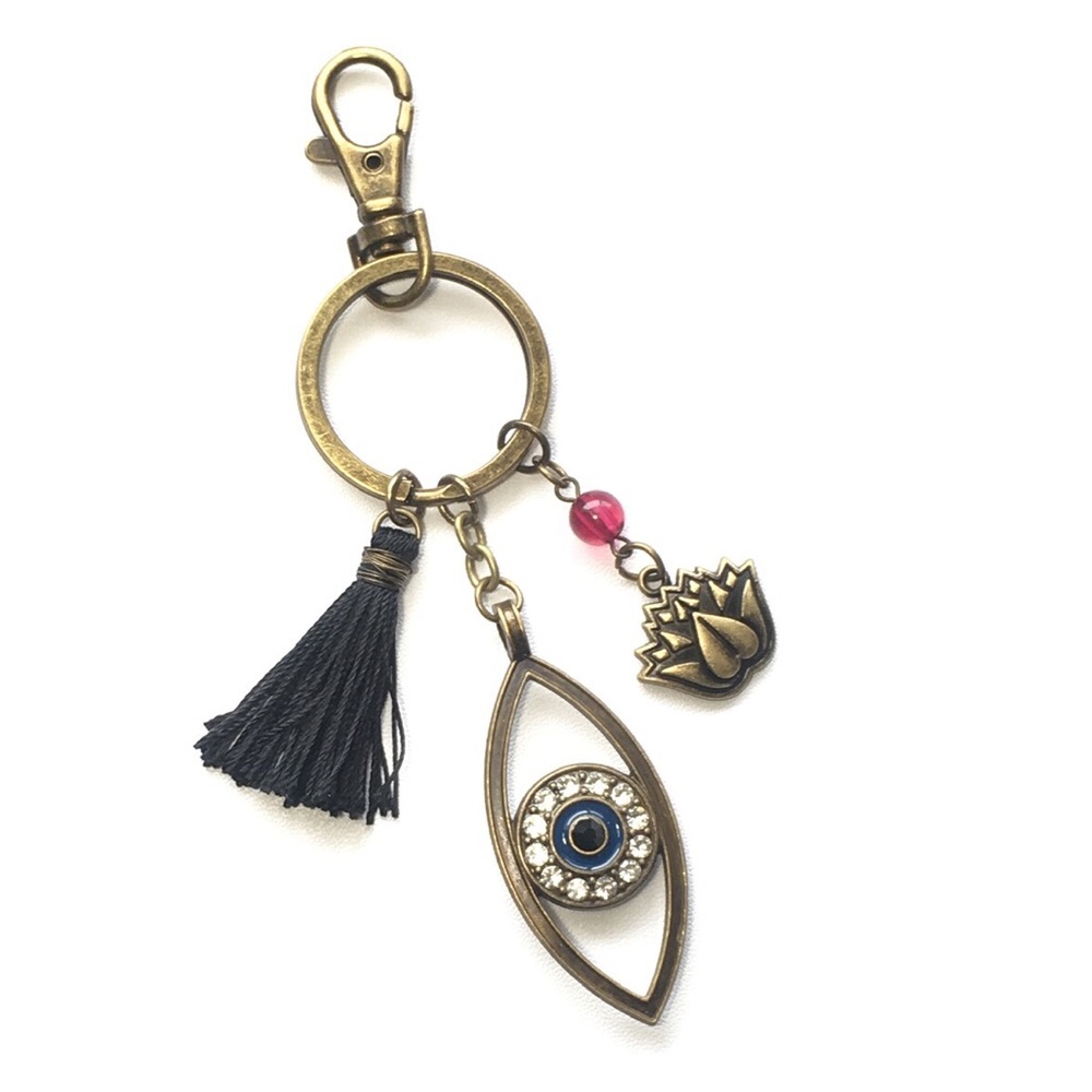 Antique Brass Evil Eye Keychain - Picture 1 of 5